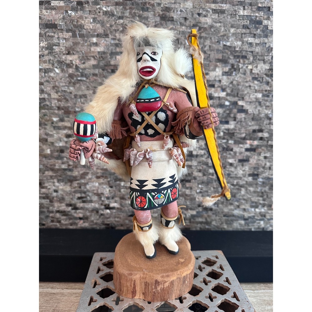 Kachina Doll White Buffalo Koch Mosairu Hand Carved Signed HF 1990 Southwest Art